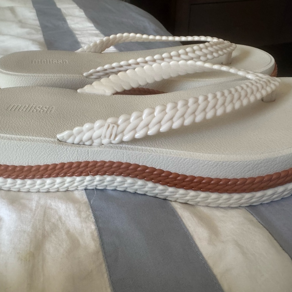 White and Brown Flip Flops - never worn